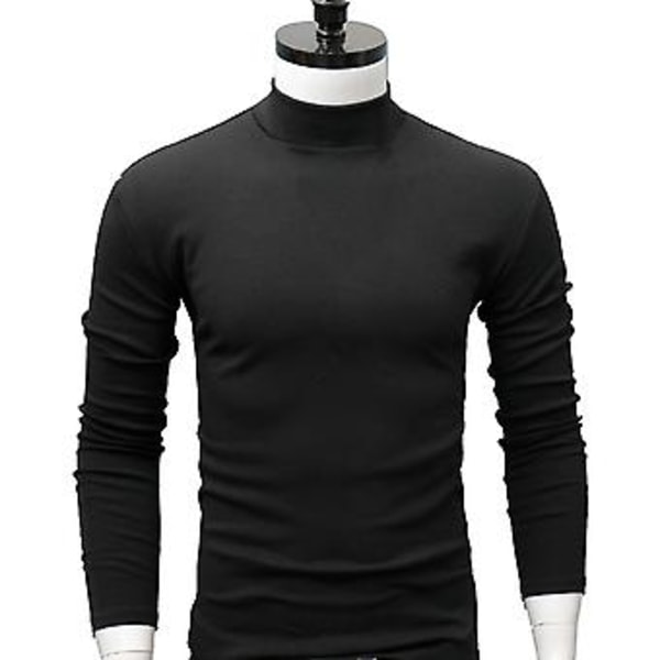 Fianao Herre Skjorte Ensfarvet Halvhøj Krave Casual Slim Langærmet Stram Til Indvendig Bær (2XL Sort)