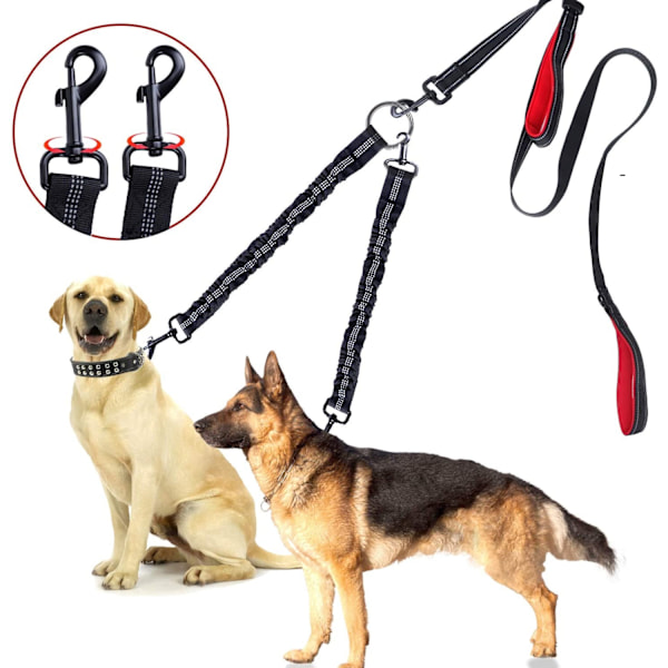 Double Dog Leash, No Tangle, for 2 Dogs up to 180 lbs, Comfortable Adj