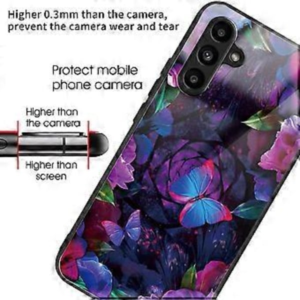 Samsung Galaxy A15 4G/5G -puhelimen kuori karkaistulla lasilla ja kuviollisella designilla (Värikkäät perhoset)