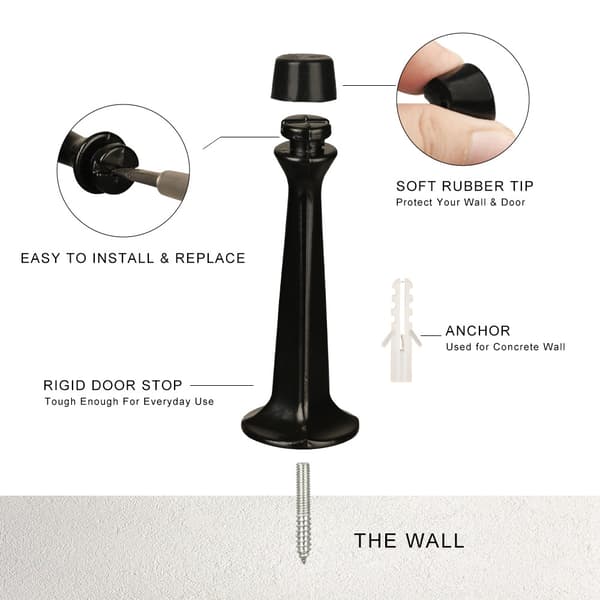 6 stk. Heavy Duty Solid Rigid Dørstopper med blød gummipude, zinkstøbt