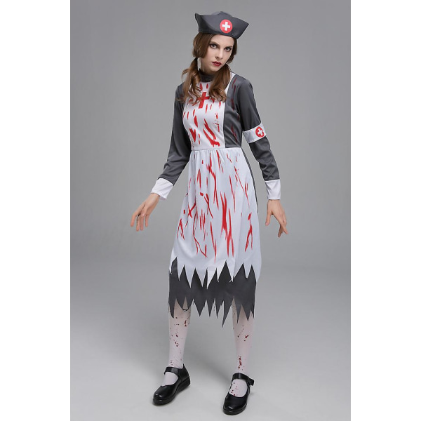Halloween kostym Vuxen skräck kvinnlig sjuksköterska Print ut rollspel Cosplay kostym L