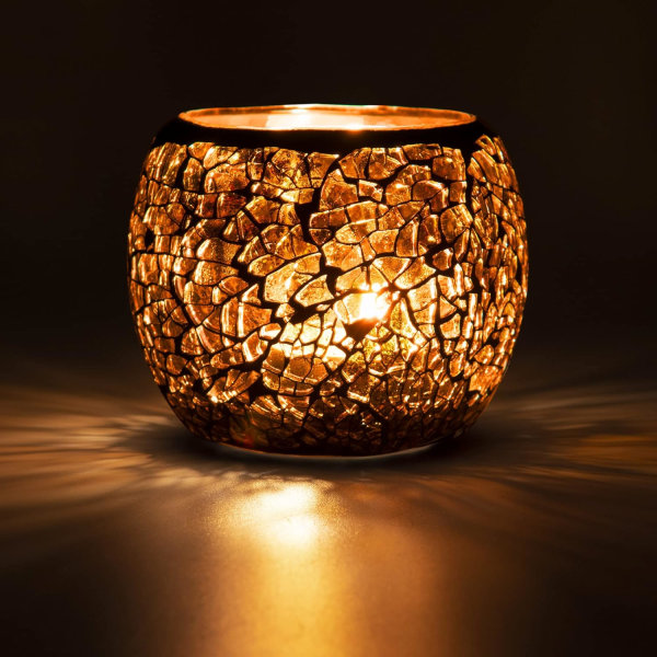 Mosaik lysestage, håndlavet romantisk og varmt glas lys Hol