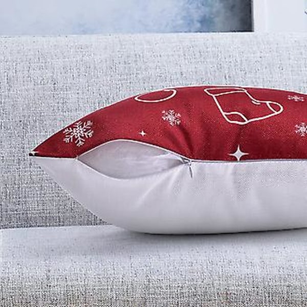 4 stycken julkuddfodral med julmotiv, dekorativa kuddfodral i bomullslinne
