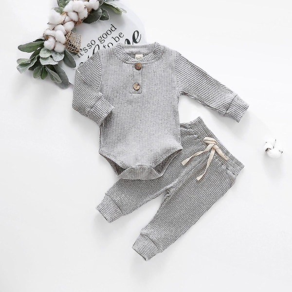 Newborn Baby Spring, Autumn Ribbed Solid Clothes Sets Long Sleeve Bodysuits 80CM Red
