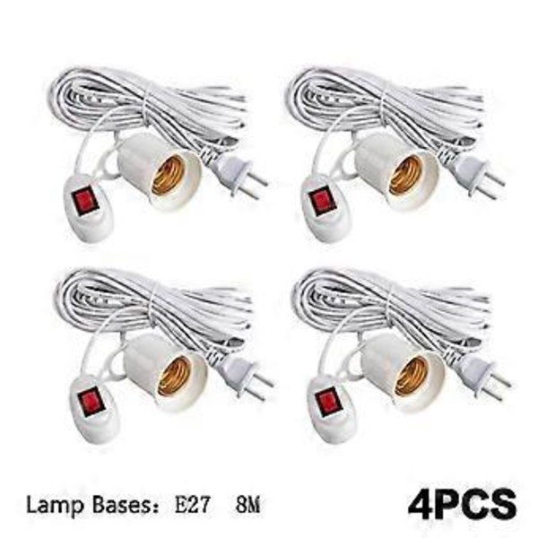 E27 LED-lamphållare för hängande inomhusbelysning med strömbrytare och sladd, universell lampa, tillbehör (lamphållare 8m 4st)