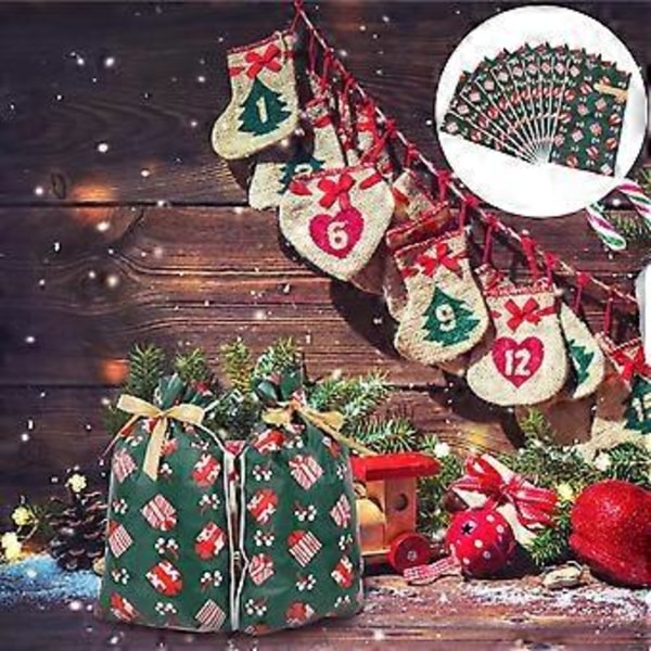 10 stk. Julebånd Snørepose Julegodteri Indpakningspose Julefest Gavepose