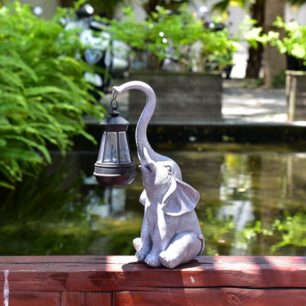 (Grå) Dekorativ Elefant Statue til Udendørs Have med Sol L