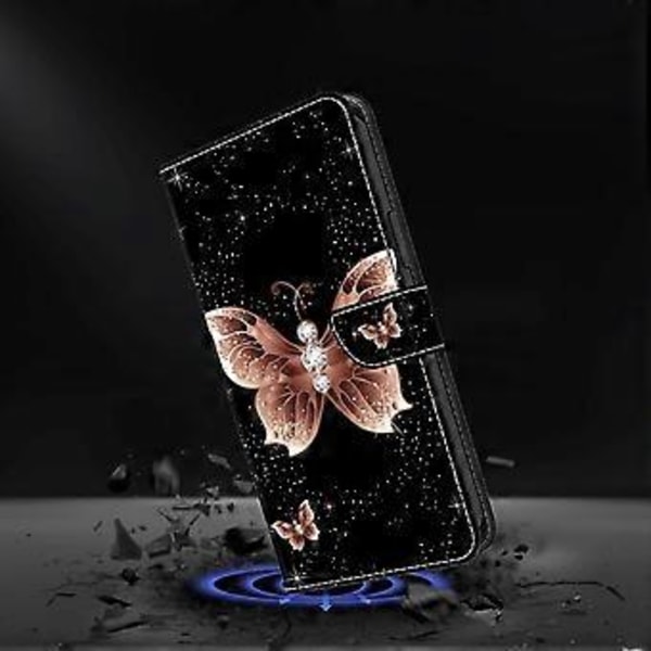 Magnetisk etui til Samsung Galaxy A35 5G med 3D-mønsterprint i læder (Pink Diamond Butterfly)