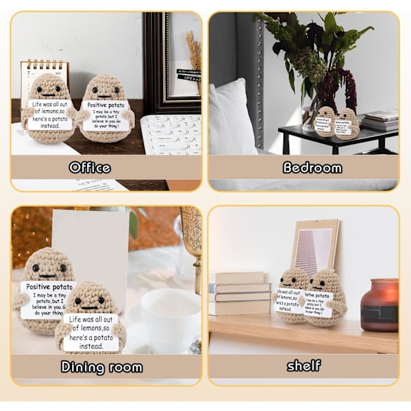 2 st roliga positiva incitament potatis virkning, 2,76 tum virkad inspirera positiv potatisleksak med positivitetsbekräftelsekort söt positiv (beige)