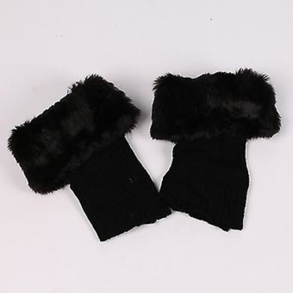 Dames Vinter Hæklet Ben Støvle Sokker Manschetter Topper Fuzzy Trim Anklen Varmer Sokker (Sort)