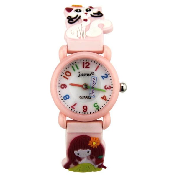 Cartoon children's watch, waterproof, girl and cat, pink