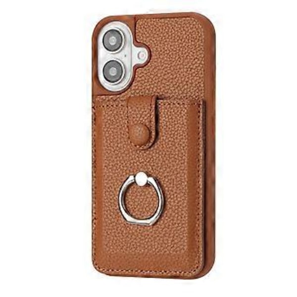 Skal för iPhone 16 Plus Ritningstyp Kortfack Läder Baksida med Ringstativ (Stil E)