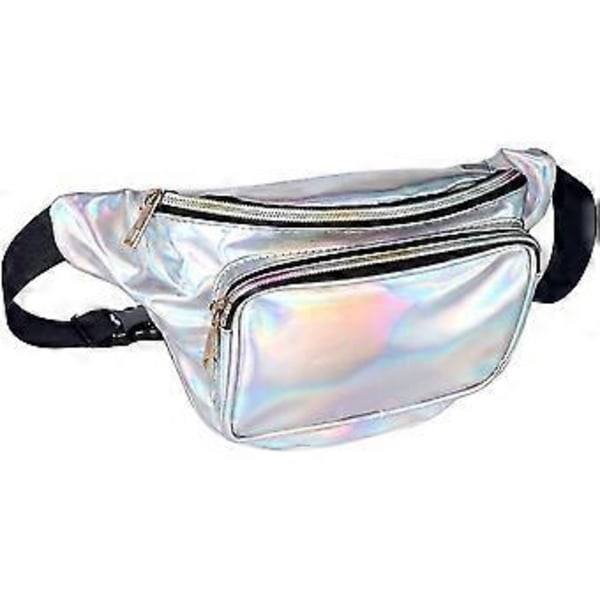Holografisk Midjeväsk för Kvinnor/Män, PVC Vattentät Glansig Midjeväska, Laser Midjeväsk med Justerbart Bälte