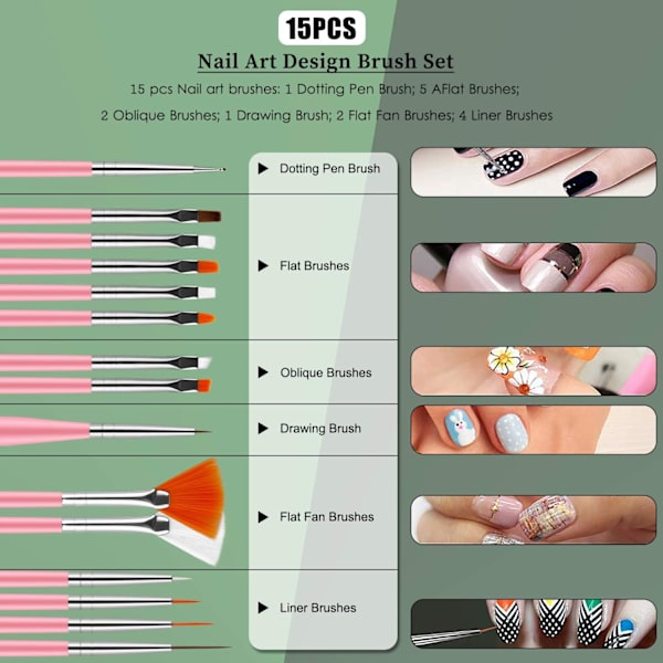 Rosa nagelborstar Nagelkonst Designborstar Akryl Nagelkonst Borstar