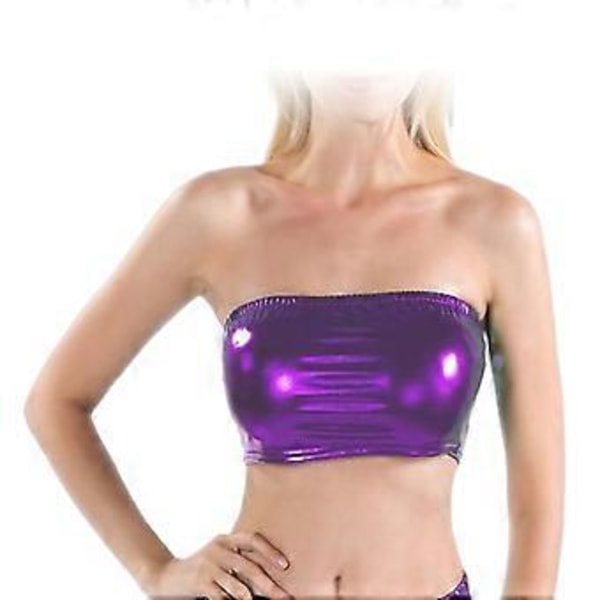 Bandeautopp uten stropper for kvinner, for kvelder ute, scene, magedans, kostyme (Violet)