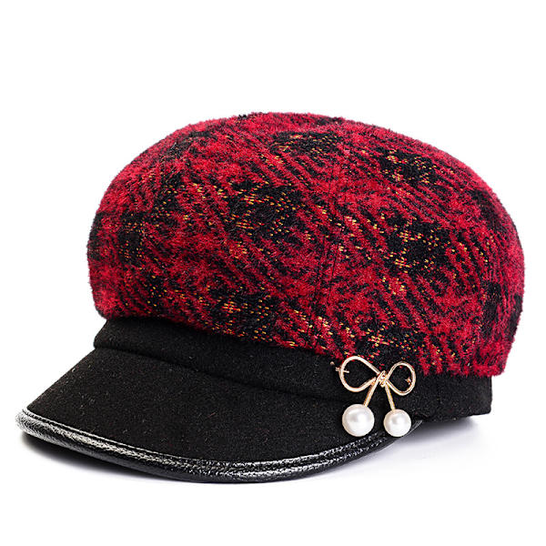 Klassisk retro visir nyhetspojke taxichaufför hatt basker med blomma spänne W