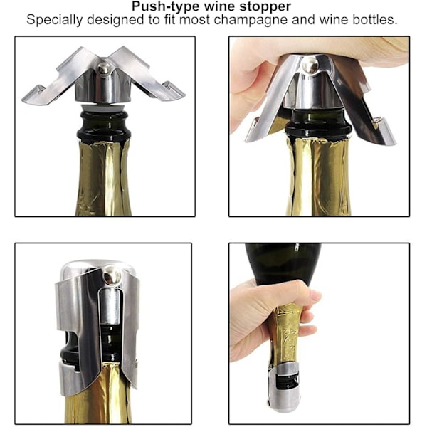2 rustfrie stål champagnepropper, mousserende vinpropper, forsegling