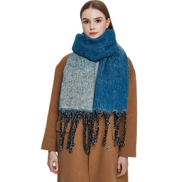 Gradient Färg Scarf, Dam Vinter Tjock Varm Tassel Scarf, Blå