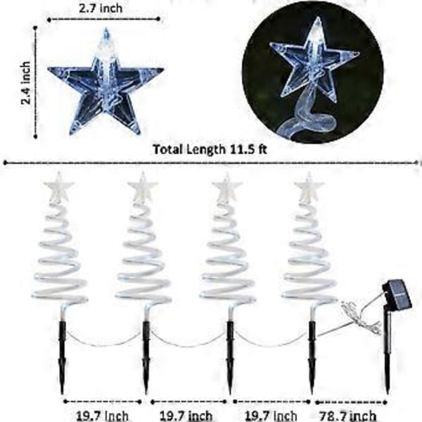 Sett med 4 Spiral Juletrær Ganglys, Solcelledrevet Forhåndsopplyste 40 LED Gangmarkører Stak Utendørs Juledekorasjon - Kald Hvit
