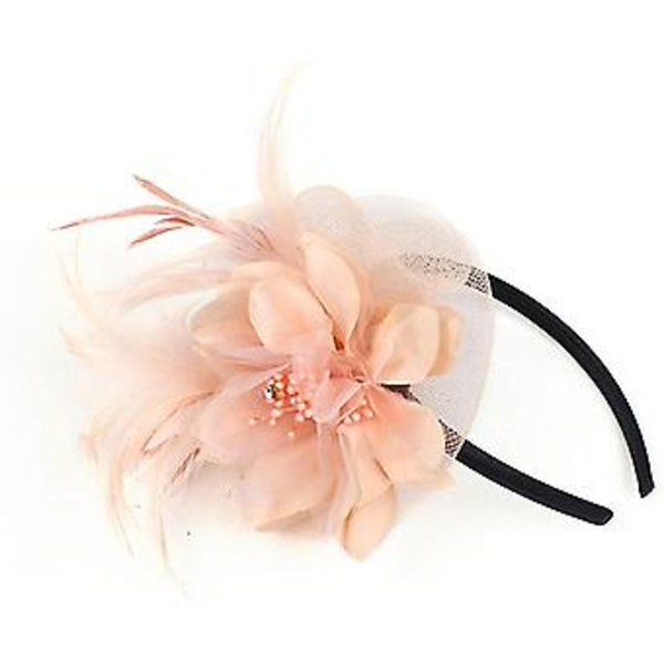 Fascinatorer för Kvinnor Bröllop Fascinator Hatt Blomma Nät Fjäder Hårband QD-Rosa