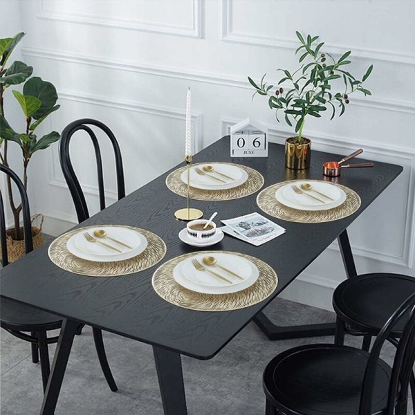 Set med 6 tvättbara PVC-underlägg i brons, runda vinyl, jul, W