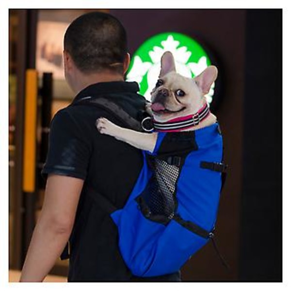 Justerbar Ryggsäck för Hundar för Utomhusresor, Vandring, Cykling, Bärväska för Hundar, Fransk Bulldogg, Pug, Bärväskor (L Blå)