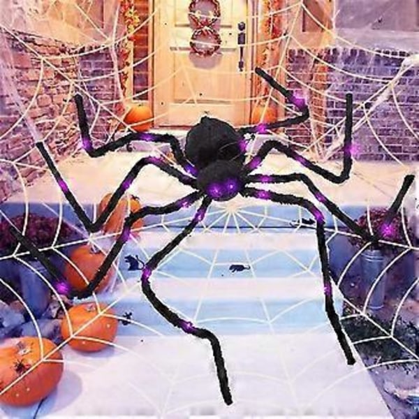 Läskig Stor Lysande Plyschspindel Skräck Spökhus Bar Rekvisita Halloween Inomhus Utomhus Partydekoration (90cm)