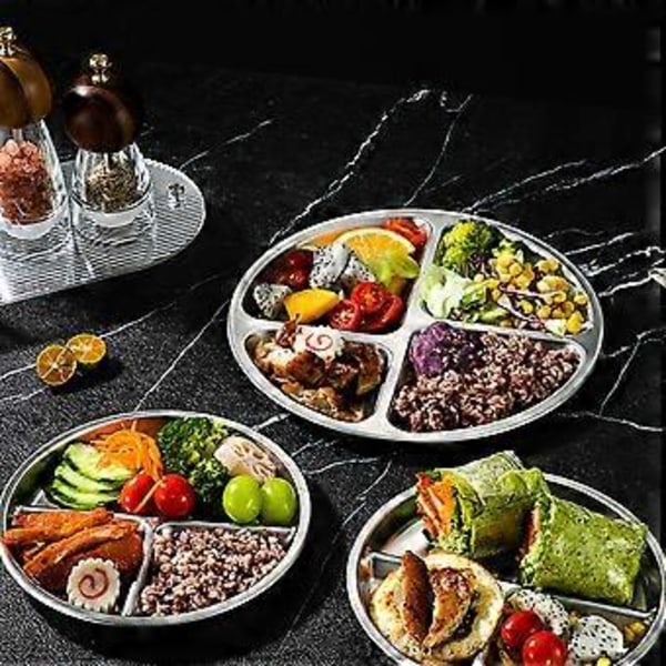 Opdelt tallerkenbakke cafeteria portionskontrol tallerken frokostholder rustfrit stål 4-rums cafeteria bakke