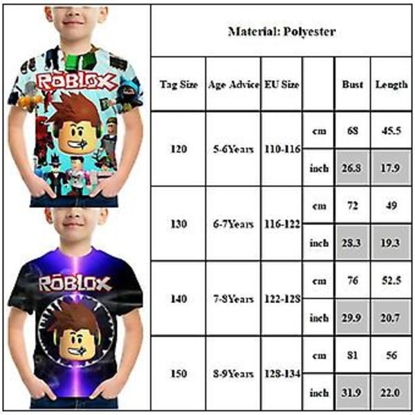 5-9 År Børn Kortærmet Roblox Trykte T-shirts Topper (5-6 År)