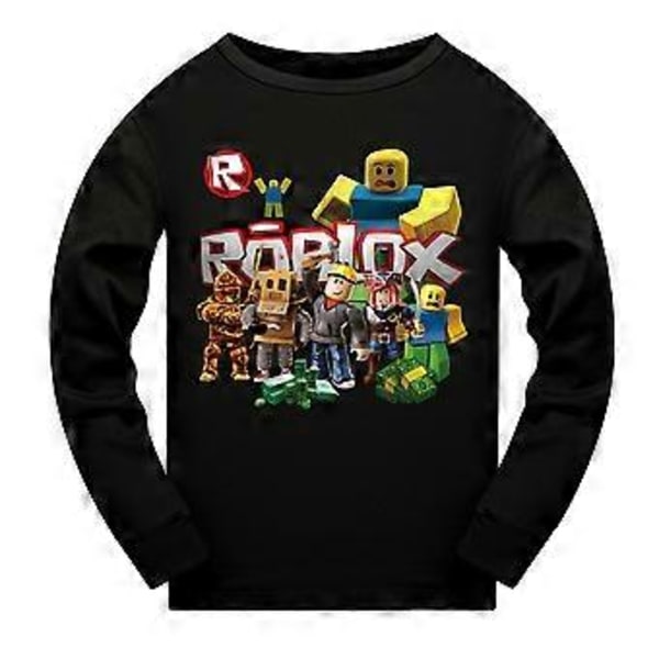 7-14 År Børn Drenge Piger Roblox Spil Trykt T-shirt Toppe Bukser Pyjamas Sæt Pjs Nattøj (11-12 År Sort)