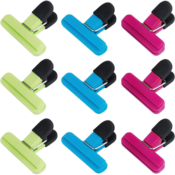 Matposelukninger, 9 Plastposelukningsklips (3 Farger, 77mm)