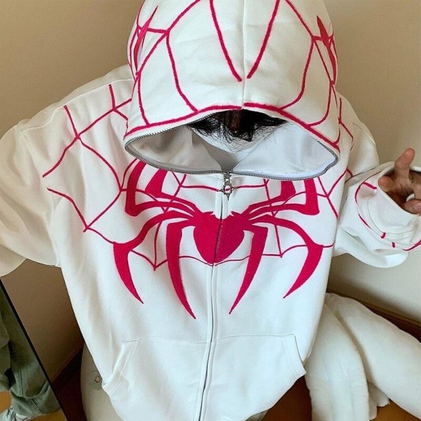 Spiderman Hoodie Full Zip Up Hood Skjorta Streetwear Oversized sweatshirts White1 4XL