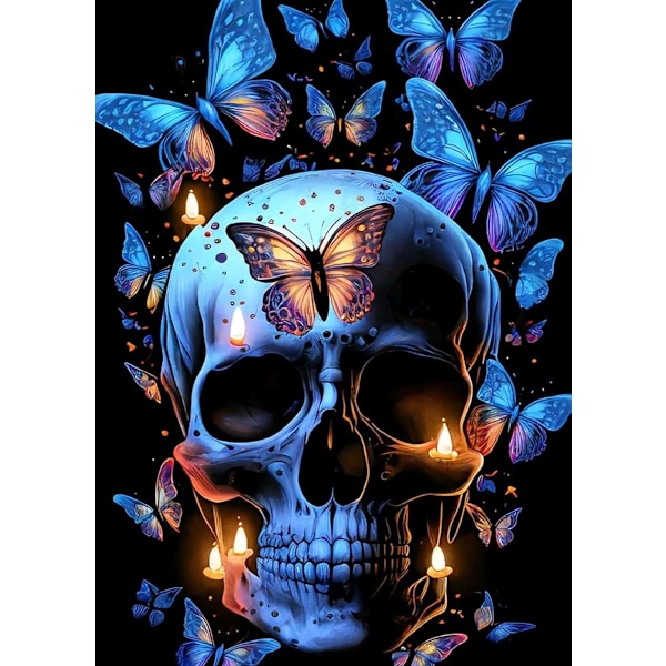 Skull Butterfly Diamond Painting Kits for Adults, 5D Horror Diamond Art Kits, DIY Paint with Diamonds Kit, Full Drill Ro