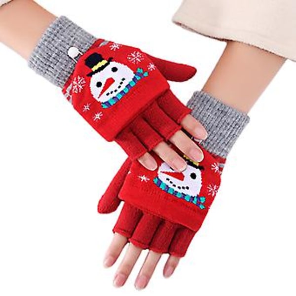 Julmotiv Vinter Varma Stickade Fingervantar Konvertibla Håll Varmt (Jultomte)