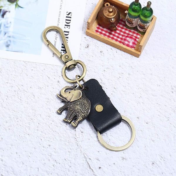 Elefant Nøglering i Læder Nøglering Elefanter Par Nøglering Valentinsdagsgave Mænd og Kvinder Håndtaske Charm Keychai