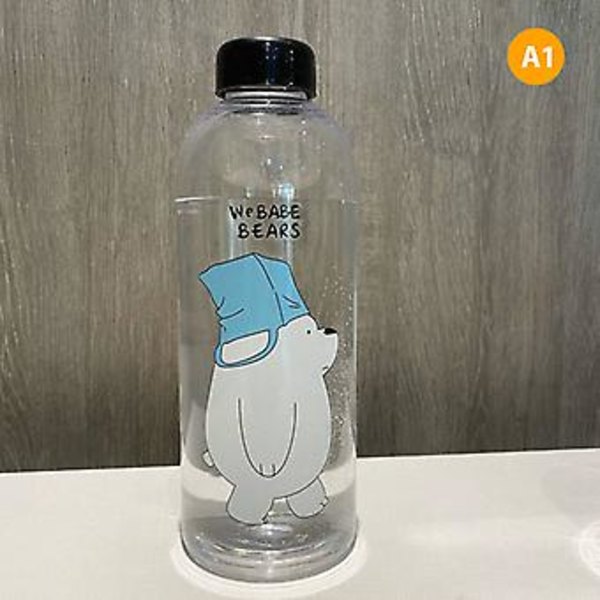 1000ml Söpö Panda-Karhu Muovikuppi Läpinäkyvä Pakkasmainen Piirretty Vesipullo (A1(1000ml))