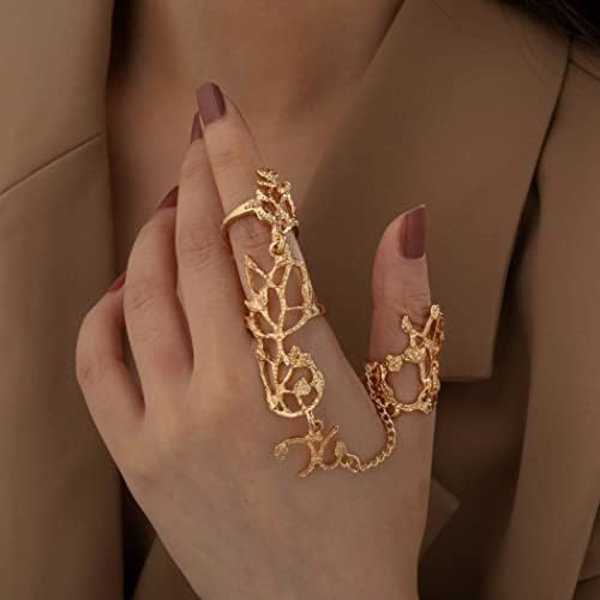 Blad Fuldfinger Ring Armbånd Dainty Knuckle Åben Ring Sele Håndkæder Justerbar Statement Ringe Smykker til Kvinder