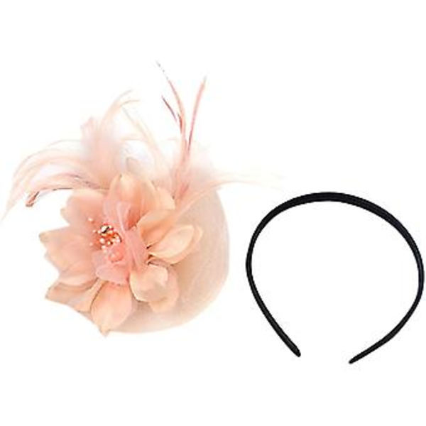 Fascinatorer för Kvinnor Bröllop Fascinator Hatt Blomma Nät Fjäder Hårband QD-Rosa