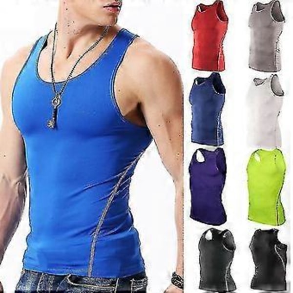 Vest Sport Tight Vest Herrar Snabbtorkande Andningsbar Elastisk Leggings Löpning Sport Undertröja Fitness Träning Fitness Topp-c(M grå)