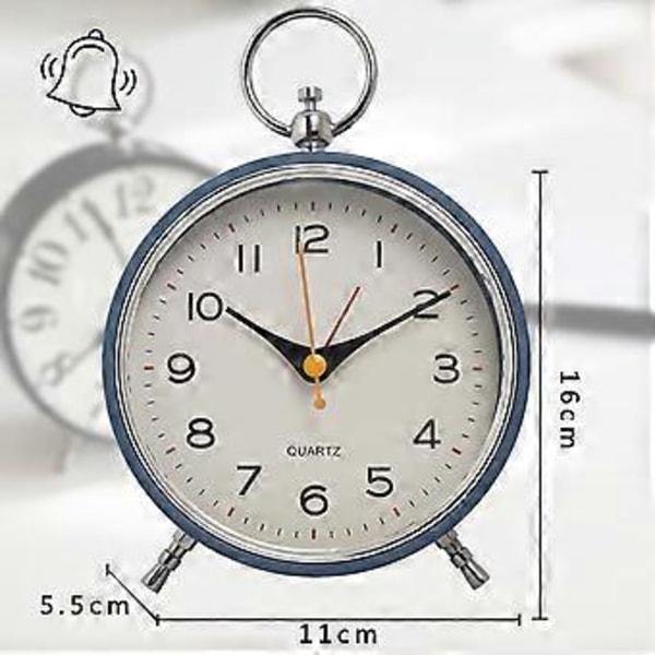 Analog väckarklocka för sovrum Tystgående med nattlampa Snooze 4,3'' rund retro väckarklocka