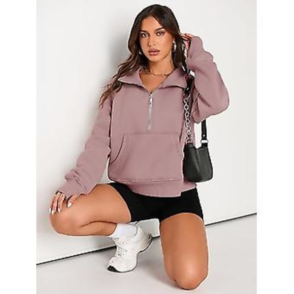 Dam Sweatshirts Halv Zip Croppade Tröjor Fleece Kvart Zip Hoodies Höstkläder Kläder Tumhål Mörkröd,XS