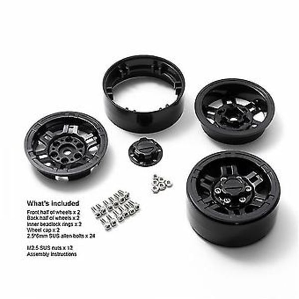 4 stk Plast 1.9 tommer Beadlock Hjulnav Felg for 1/10 RC Crawler Axial Scx10 90046 Axi03007 Traxxas