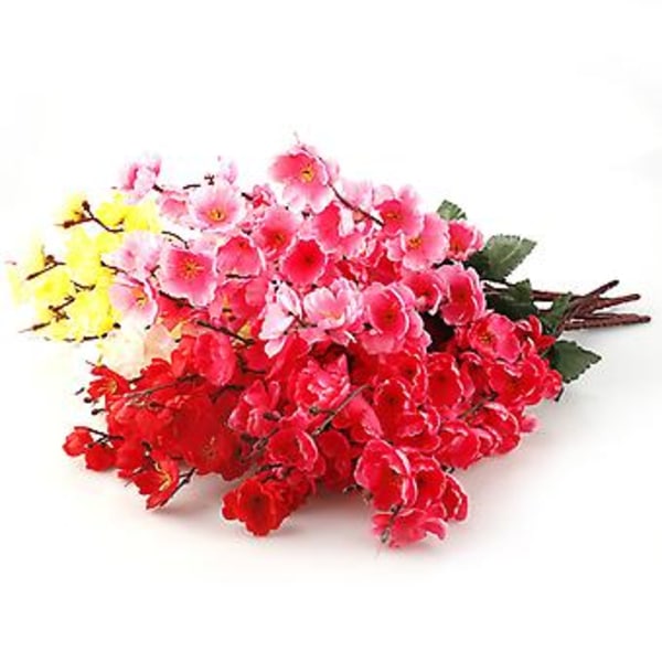 Kunstige ferskenblomstblomster - 57 cm, 7 stilker, plastfalsk blomstergren for hjemmedekorasjon (Rød)