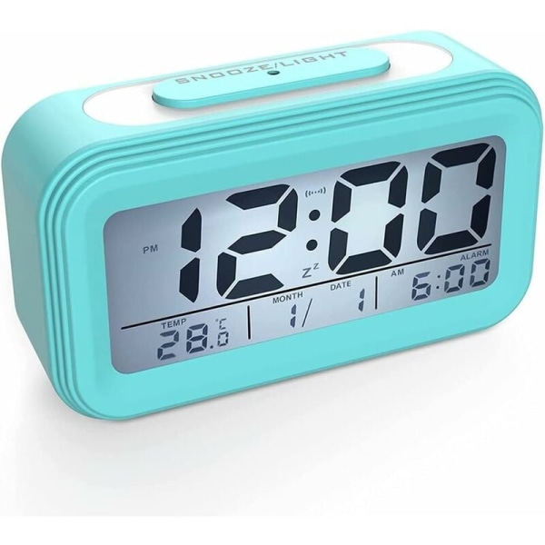 MINKUROW LED Digital Display Väckarklocka med Nattljus Snooze Batteridriven sängväckarklocka för Resekontorshem (Färg: Blå)