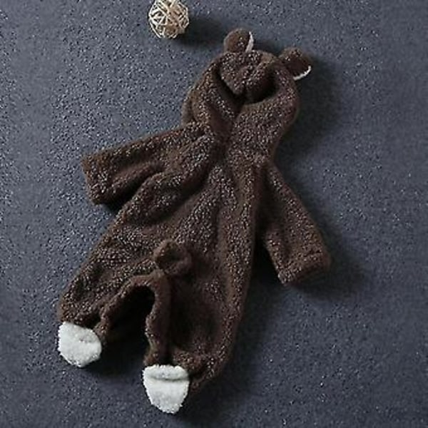 Spädbarns vinterfleece-romper med varm och söt teddybjörn-huva (3-6 månader, brun)