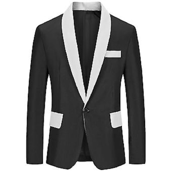 Mens Colorblock Shawl Collar Flap Pocket Slim Fit Business Suit Jacket(L Black)