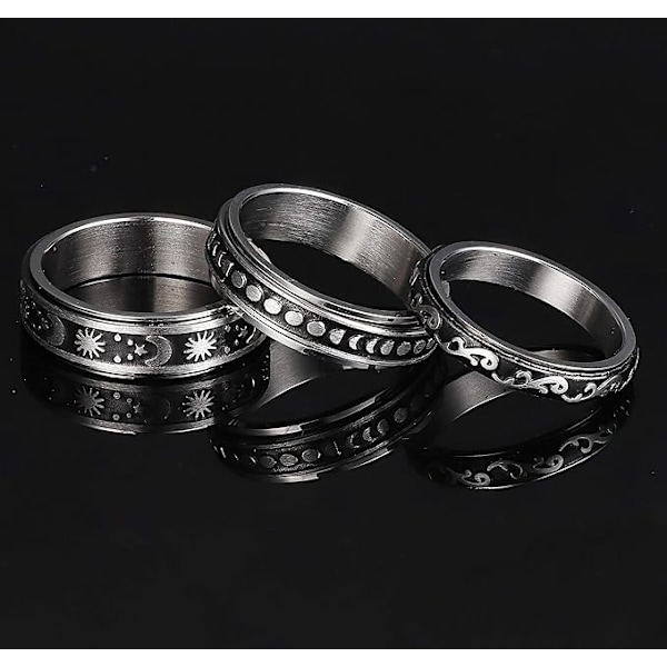 3-delt sett med fidgetspinner-ringer i rustfritt stål for kvinner og menn, måne-stjerne