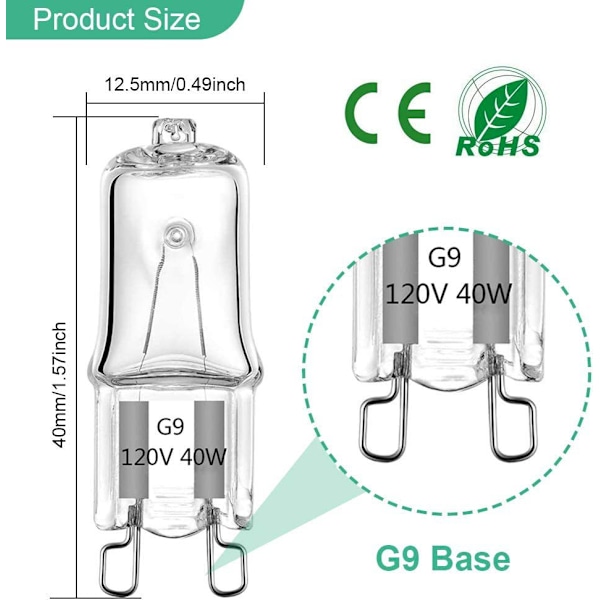 G9 40W 60W halogenpæreperle halogen wolframpære topunkts stiftpære 12 stk.
