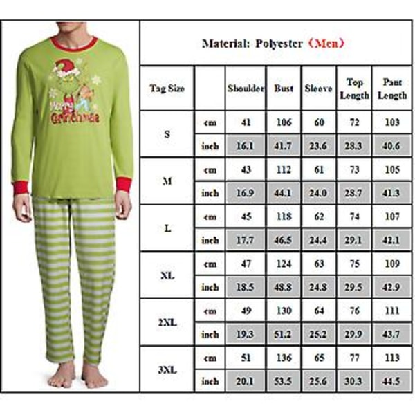 Grinch Aikuisten ja Lasten Joulupyjamat Hauska Painatus Perheen Yhteensovittavat Yöpuvut Pjs Joulu (XXL Miehet)