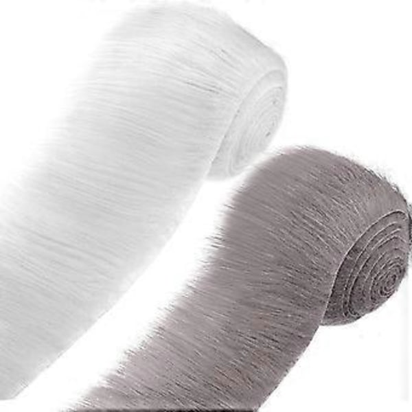 Imiteret Pelsstof Plys Bånd Kunstigt Stof Materiale Loddent Pelsstof til Miniature Dukke Cosplay Kostume Nisse Skæg Hår (Hvid og Grå)